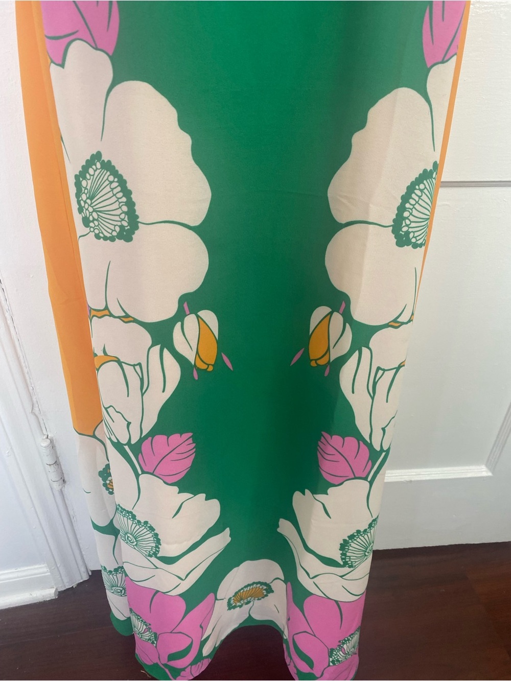 Maggy London Green Floral Maxi Dress with Orange Straps - Picture 4 of 12